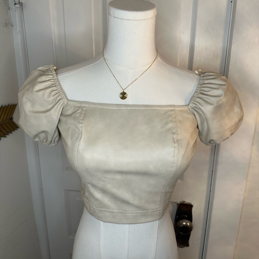 7 For All Mankind Cream Puff Sleeve Crop Top